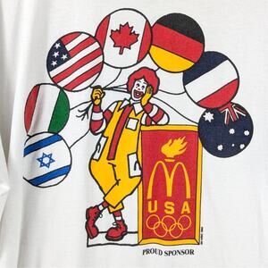 Vintage McDonalds Olympics T Shirt Hanes 50/50 USA Ronald McDonald XL 90s Retro